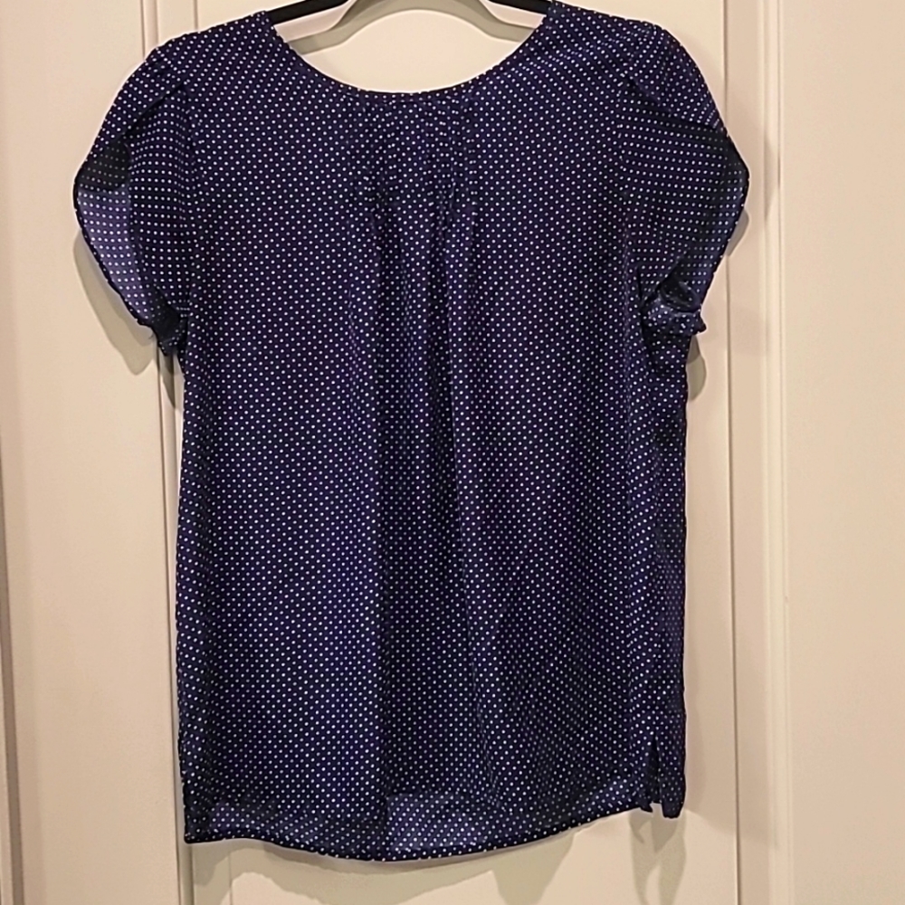 Loft (navy with white polka dots) top